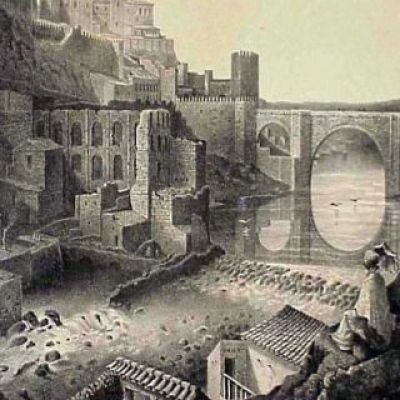 Dibujo y litografía de F.J. Parcerisa (1853) con las ruinas del Artificio